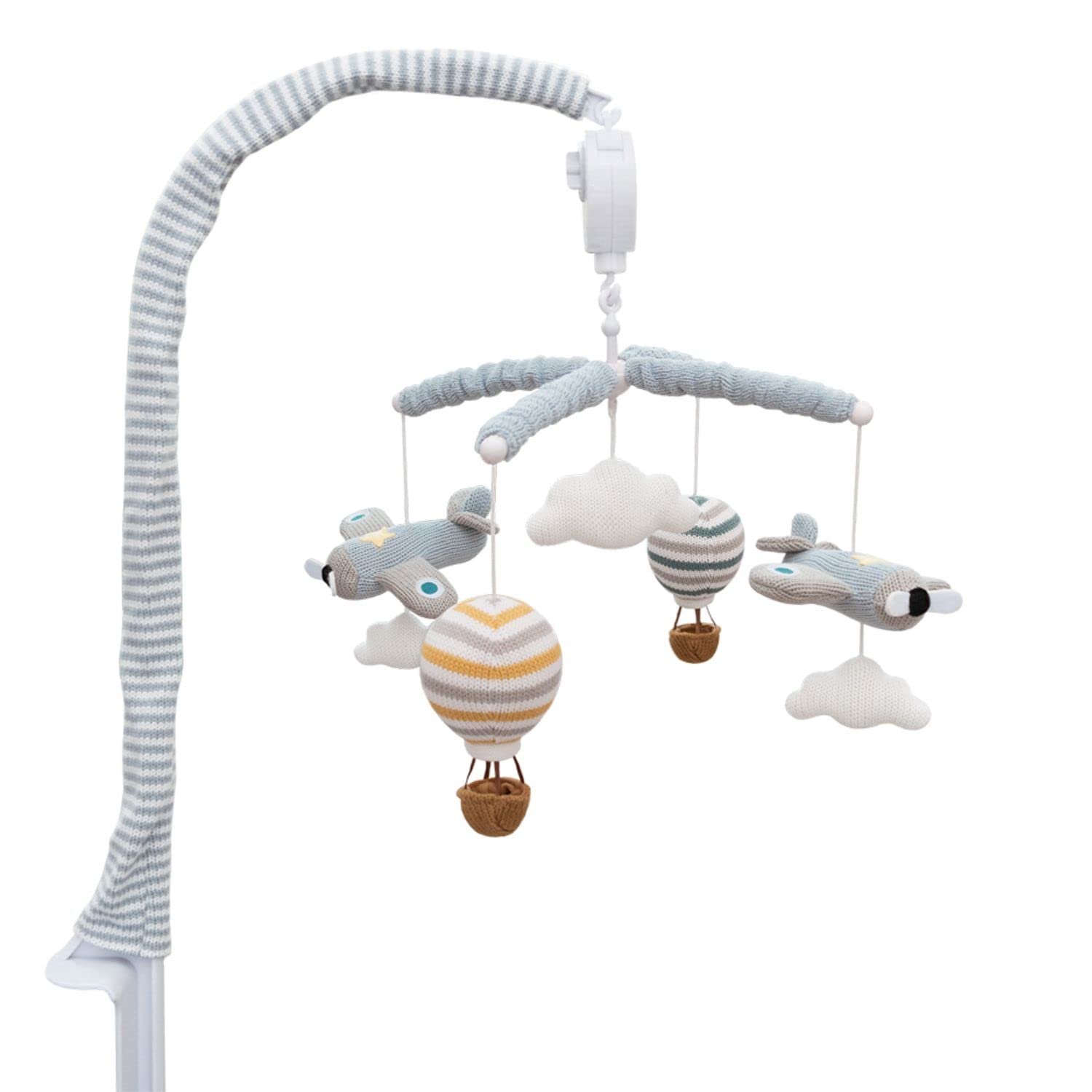 Baby Crib Mobile for Boys - Up Up and Away - Premiun Musical Nursery Decor, Sky Hot Air Balloon, Clouds & Planes