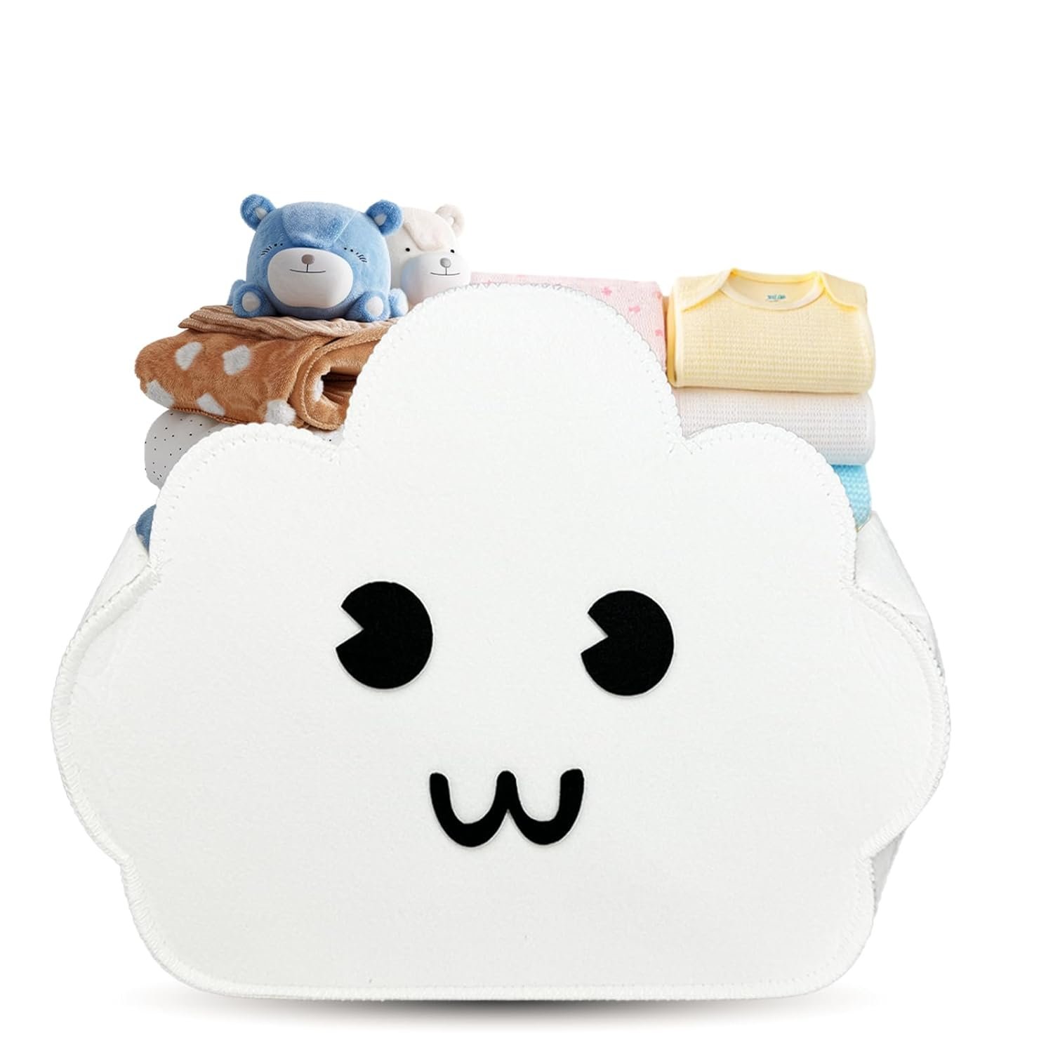 Cloud Shaped Felt Storage Caddy;Felt Baby Basket, Nursery Organizer with Cloud Design for Storage Infant Newborn Essentials,Foldable Bathroom and Bedroom Stuff Diaper Toys Baby Vintage Decor