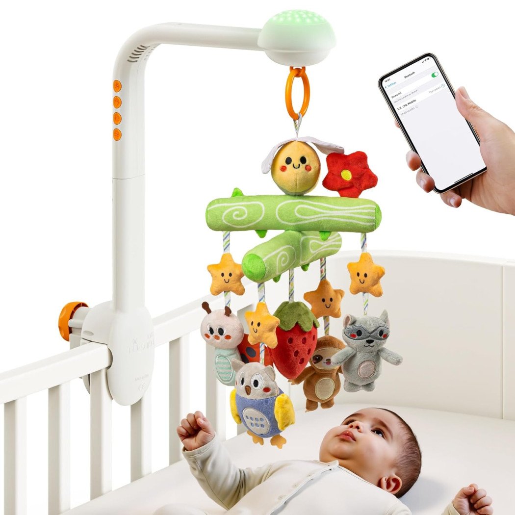 TUMAMA Crib Mobile with Music and Lights, Baby Mobile Cute Bee Crib Toys Hanging