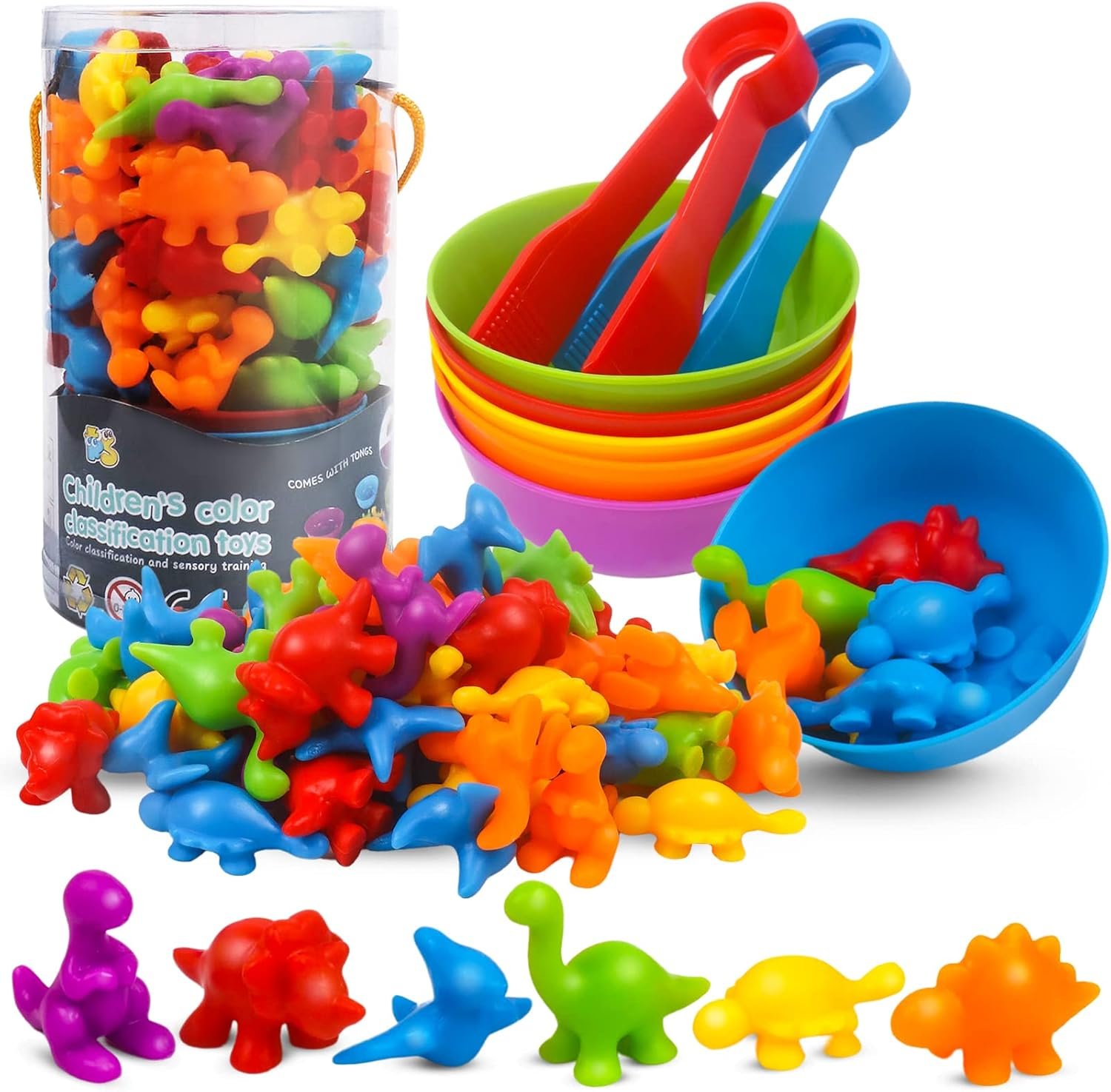 ounting Dinosaurs Toys Matching Game with Sorting Bowls Preschool Learning Activities Montessori Sensory Toys for Math Color Sorting, Party Favors Birthday Gift for Toddlers
