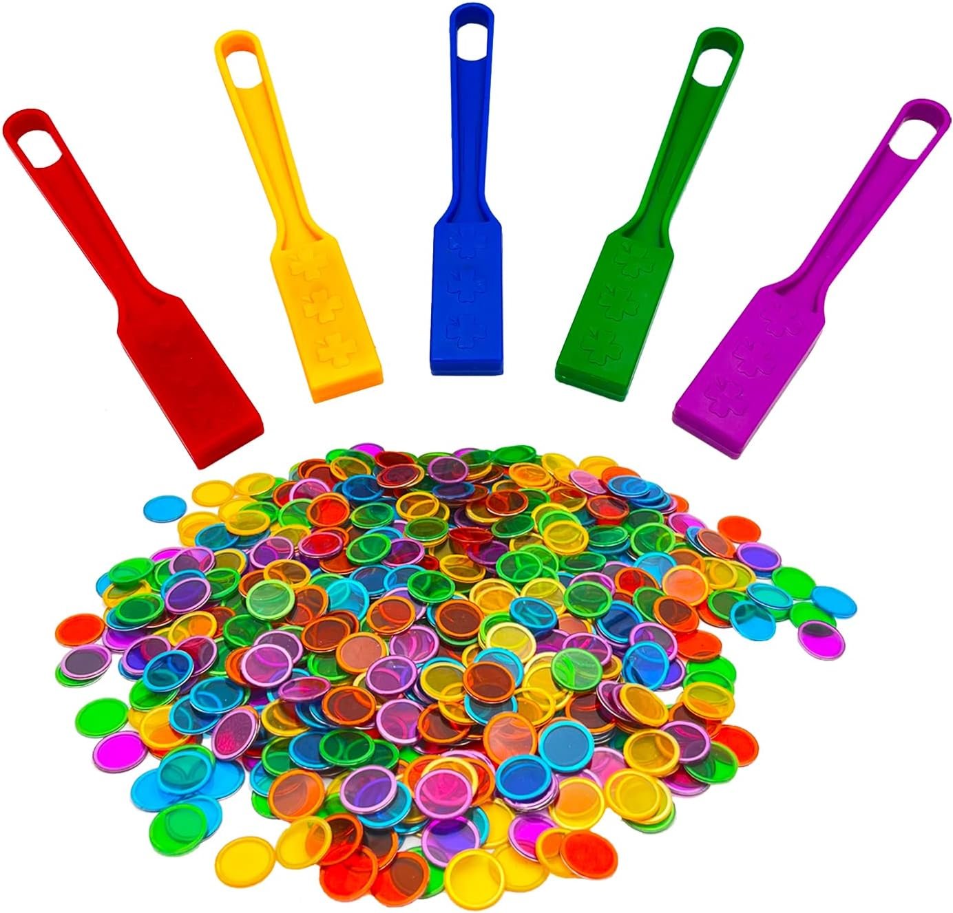 Magnetic Bingo Wand with Chips,5-Pack& 500 Metal Chip, 5 Color Metal Chips-for Large Group Games,Family Game Night, Sensory Bins,Counting and Sorting,Science& Educational Activities