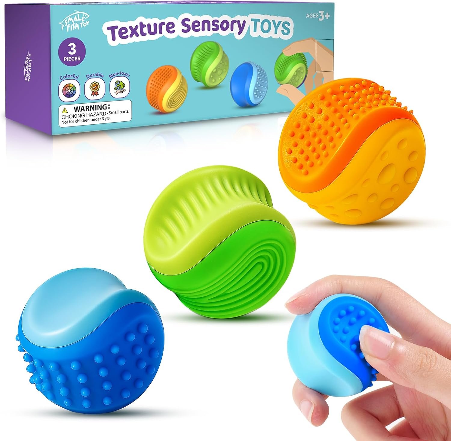 Fidget Toys Stress Ball for Kids Adult: 3 Pack Double Sided Textured Sensory Toys for Autism Kids Calming - Quiet Stress Fidget Ball for Student Classroom, Adult Office - Goodie Bags Stuffers