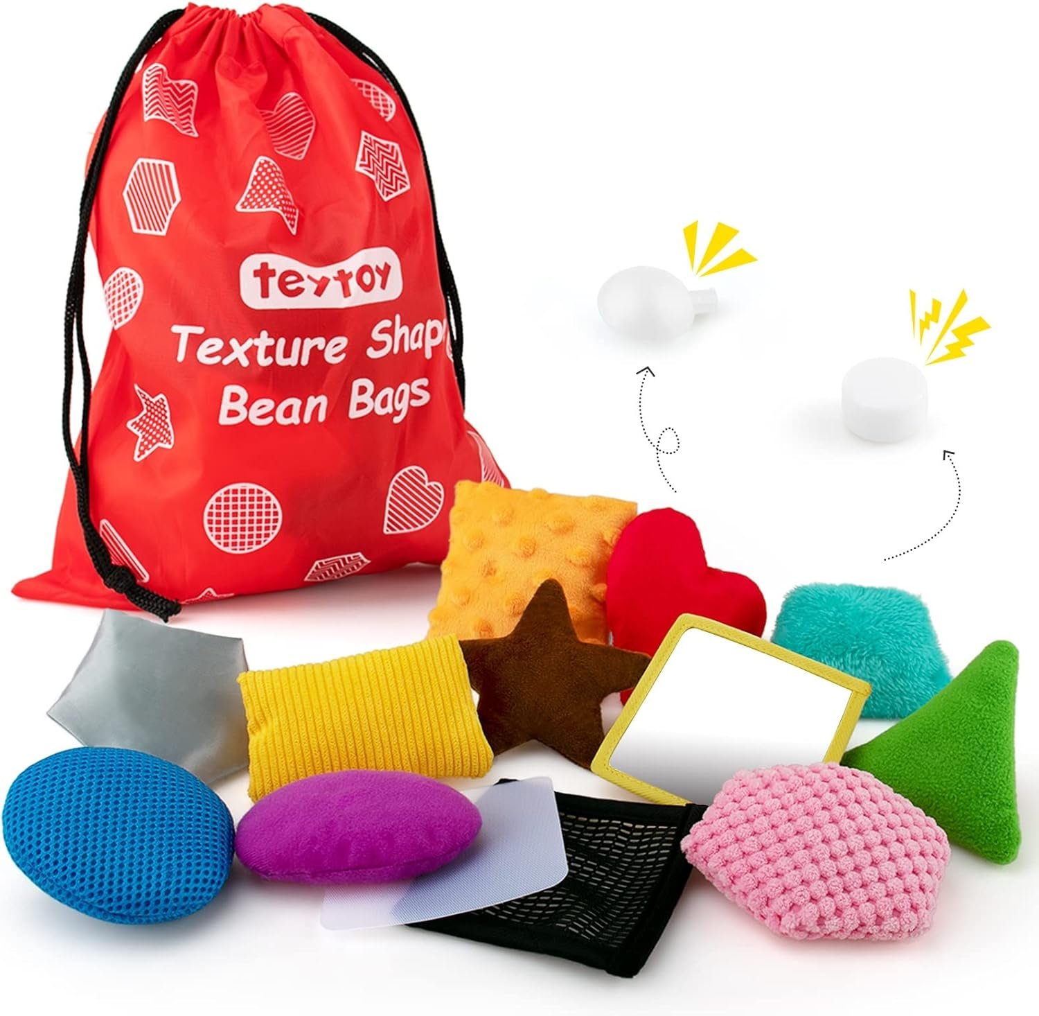 Texture Sensory Bean Bags,Toddler Sensory Toys for Babies,Preschool Toys Set of 13 Beanbags, Shape Sensory Bean Bags with Storage Bag,Develop Fine Motor & Sensory Play for Newborns Early Learning