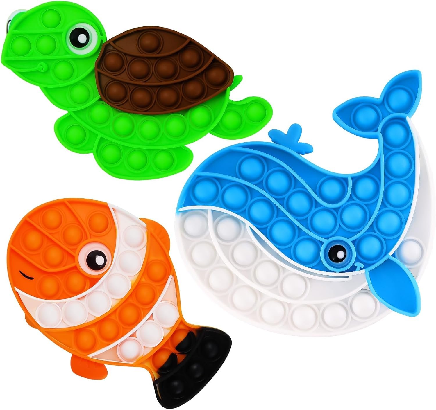 3 PCS Ocean Animal Fidget Toys for Kids, Marine Push Bubble Fidget Toys, Silicone Squeeze Sensory Toys, Stress Relief Toy for Kids Adults School Classroom Gift Party Favors