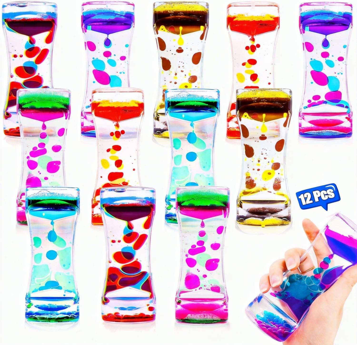 12 Pcs Liquid Motion Bubbler Sensory Toys, Liquid Timer AnxietyCalming Toys for Kids Adults, Party Favors, Classroom Prizes Easter Birthday Gift for Kids