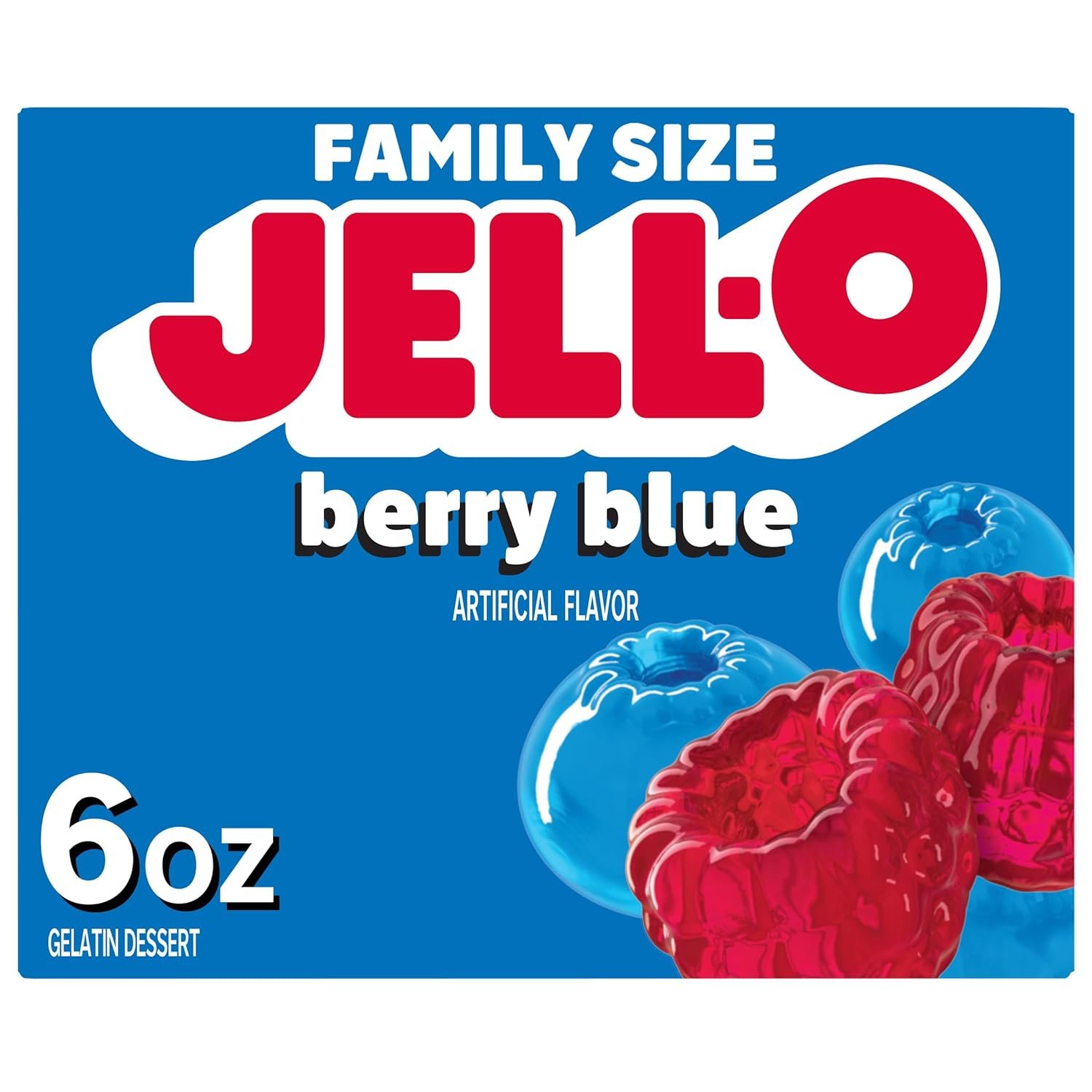 Jell-O Berry Blue Gelatin Dessert Mix, Family Size, 6 oz Box