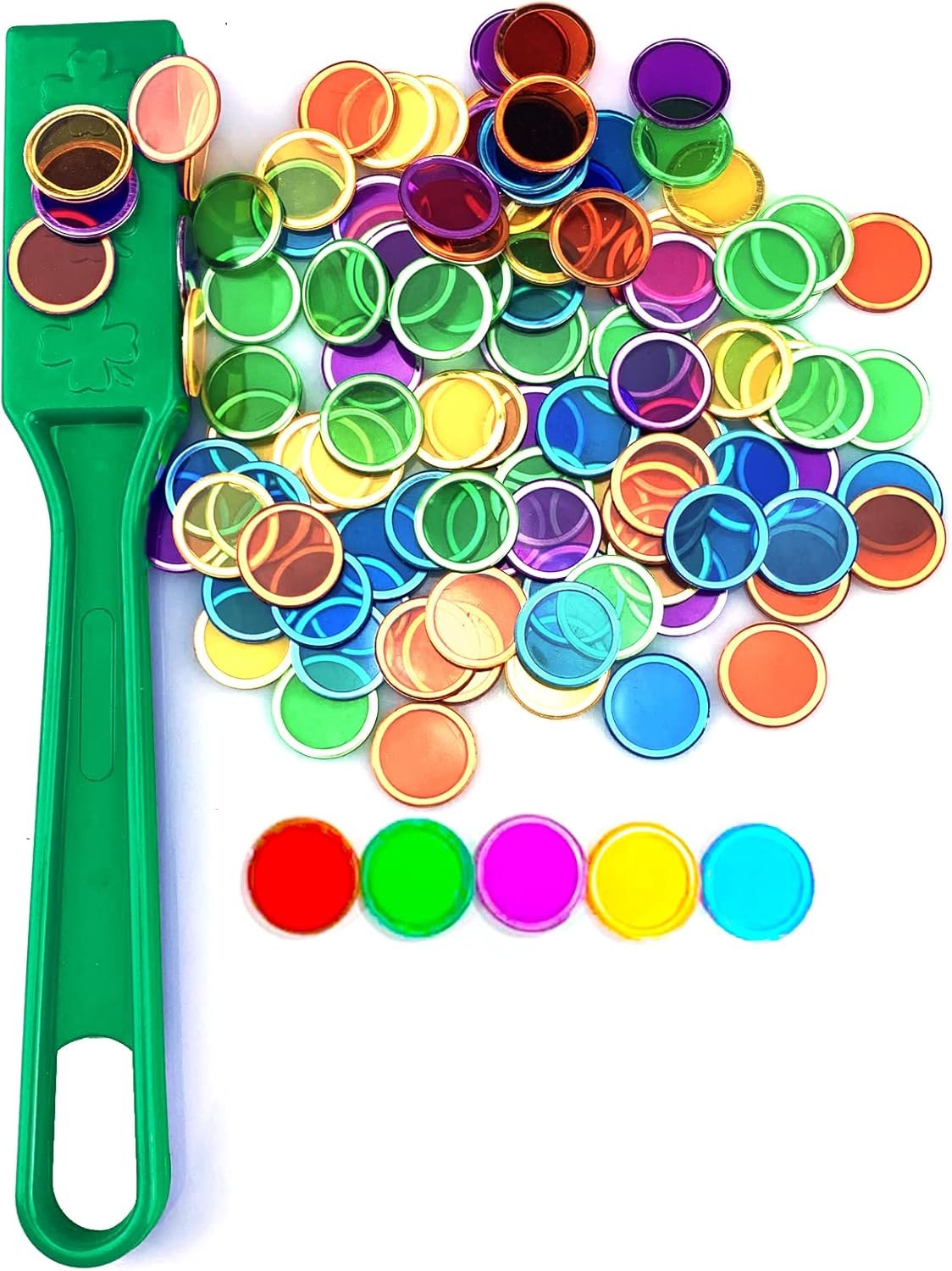 Magnetic Wands and Bingo Chips Set Magnet Wand 100 Multicolour Metal Ringed Discs Science STEM Kit Learning Accessories Family Game Night Tokens