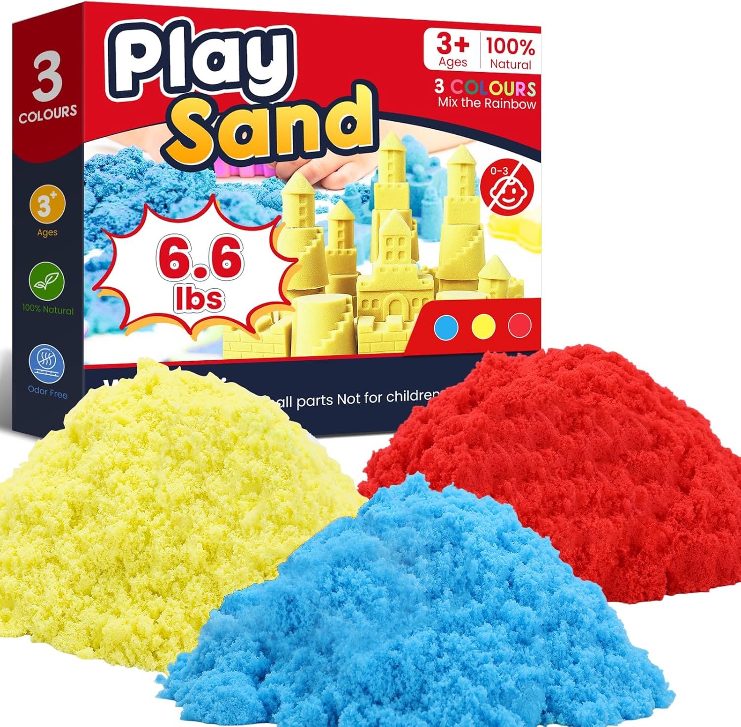 FURWEY 6.6lbs Play Sand,Mixed Packaging of 3-Color Sensory Sand,Suitable for Children to Shaping, Squeezing and Sculpting Without Molds