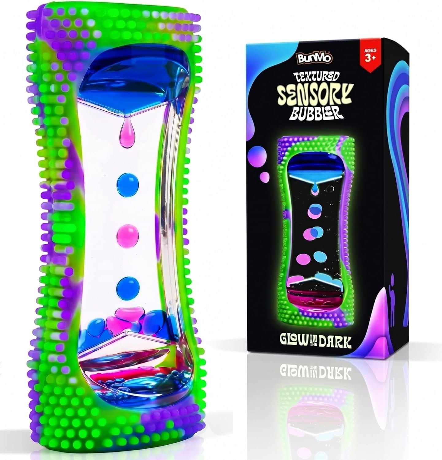 BUNMO Liquid Motion Bubbler | Glow in the Dark Sensory Toy | Liquid Fidget & Flow Toy for Kids & Adults | Bubble Fidget Toy with Texture | Liquid Motion Bubbler with Silicone Case | 90s Toys f...