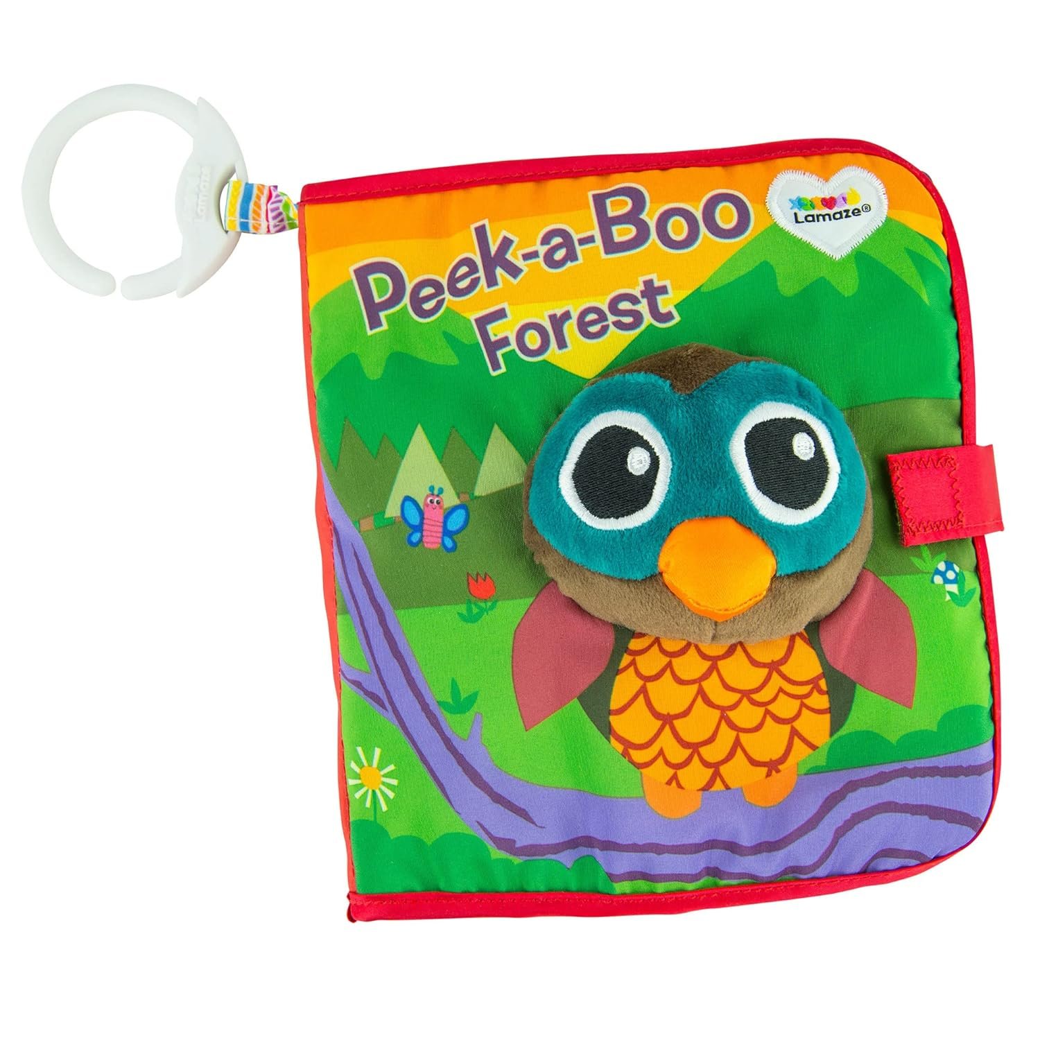 Lamaze Peek-A-Boo Forest Soft Baby Book - Clip-On Cloth Book - Washable Crinkling Fabric Pages for Sensory Play - Teething and Learning Toys for Babies