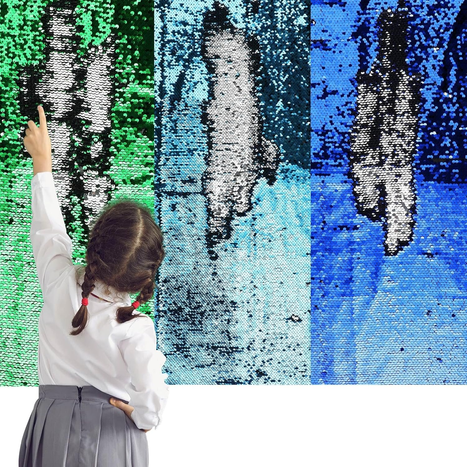 3 Pcs Sensory Wall Sequin Flip Fabric for Kids Reversible Interactive Sensory Wall Decor with Adhesive Hook and Loop Strips for Classroom Daycare School Bedroom