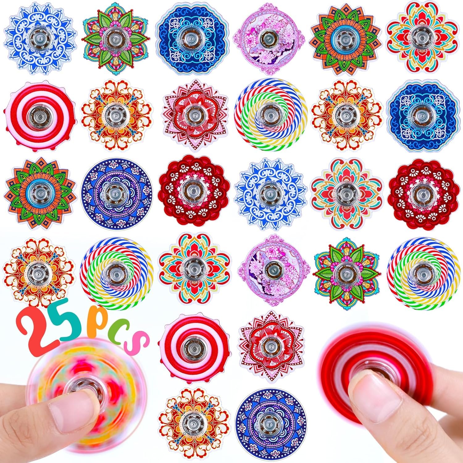 25 Pack Fidget Spinner for Kids Mini Sensory Fidget Toys Bulk Adults Kids with Autism ADHD, Anxiety Toys Stress Relief Fidgets Classroom Prizes Birthday Party Favors Pinata Stuffers Treasure Prize Box