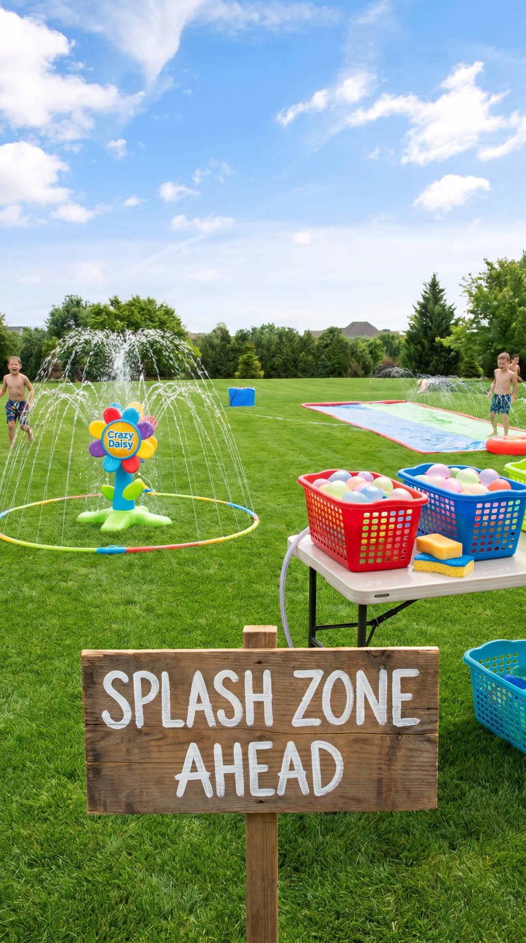 DIY Water Park Stations in a Big Garden